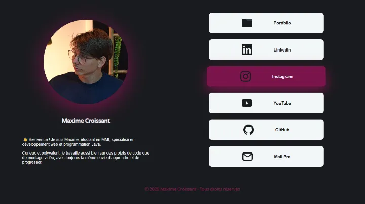 Page du LinkTree de Maxime Croissant